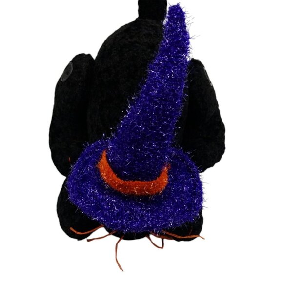 Halloween Black Cat Plush With Purple & Orange Witch Hat Posable Tail - Picture 6 of 16